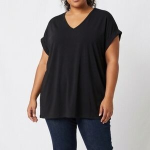Brigitte Brianna Sexy Modest Blouse Top Short Cuffed Sleeves Size XL Black
